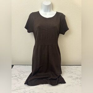 Worthington Knit Sweater Dress Round Neck Womens M Brown Short Sleeve Pullover